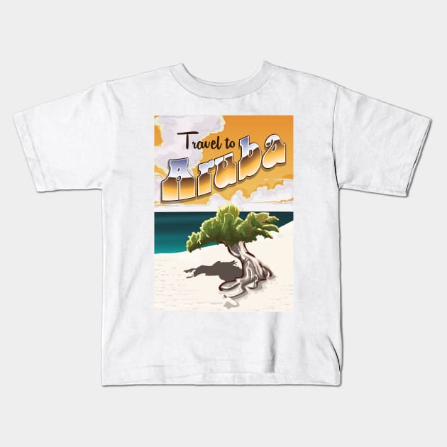 Aruba travel poster Kids T-Shirt by nickemporium1